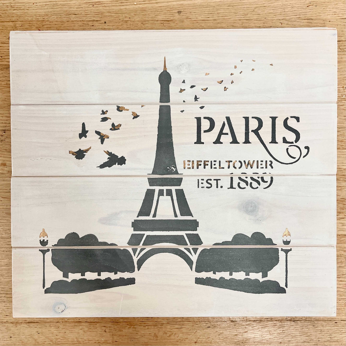 Eiffel tower, Paris, Eiffel Park with flock of birds