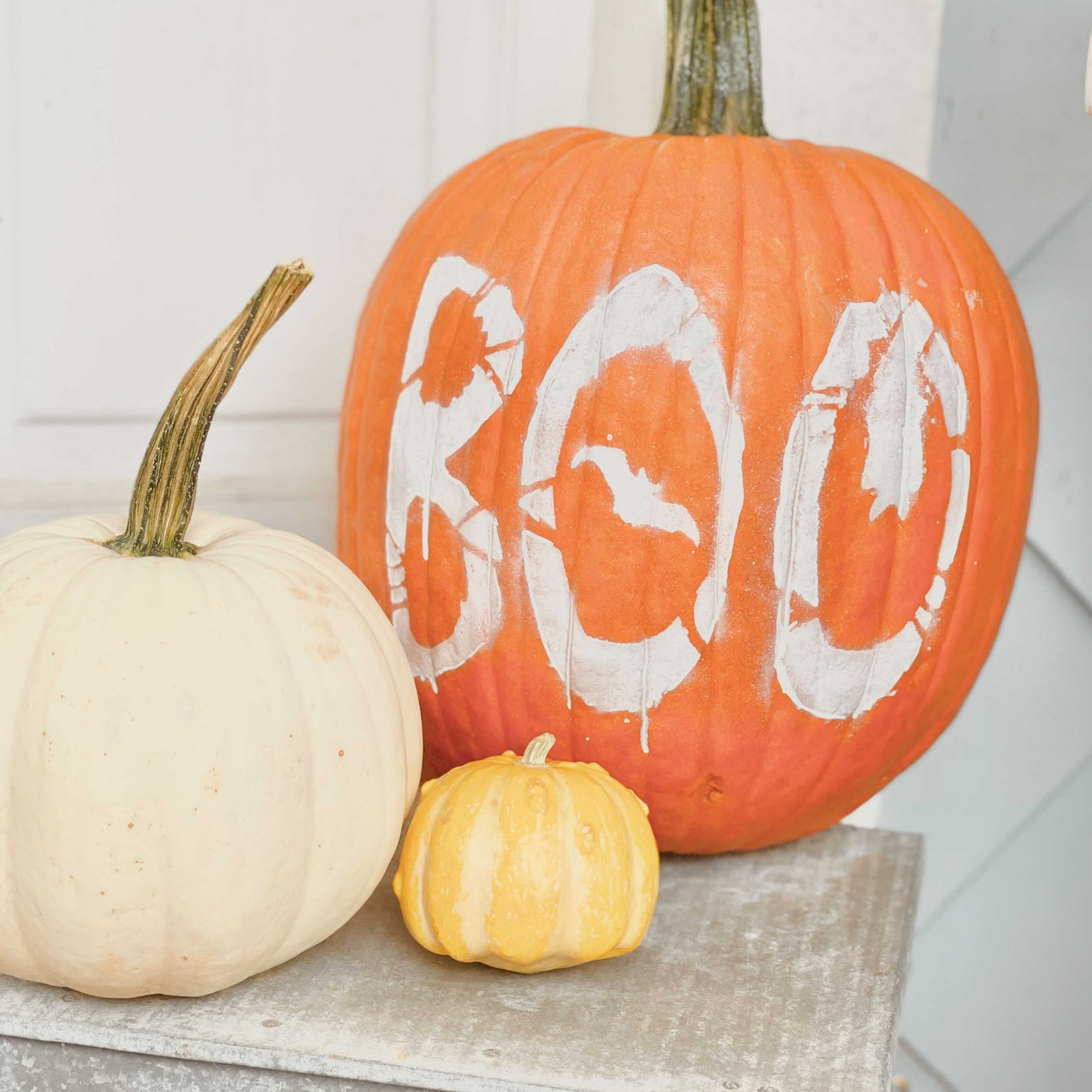 Pumpkin with BOO and bats painted on it for halloween decor