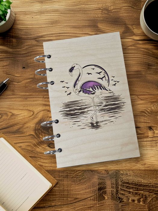 Flamingo Refillable A6 Wood Notebook Journal A6