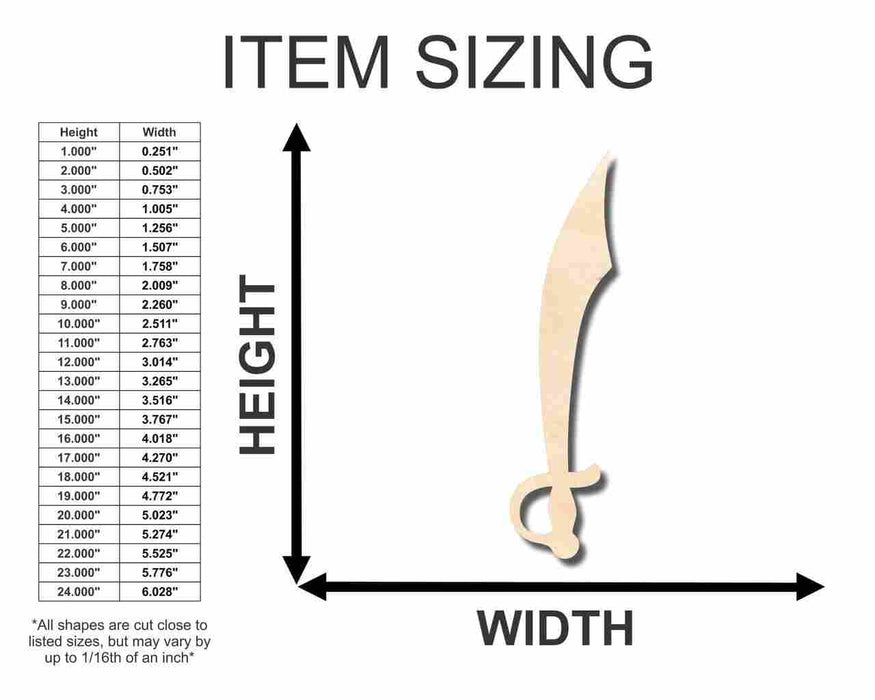 Unfinished Wood Cutlass Shape - Pirates - Craft - up to 46" DIY