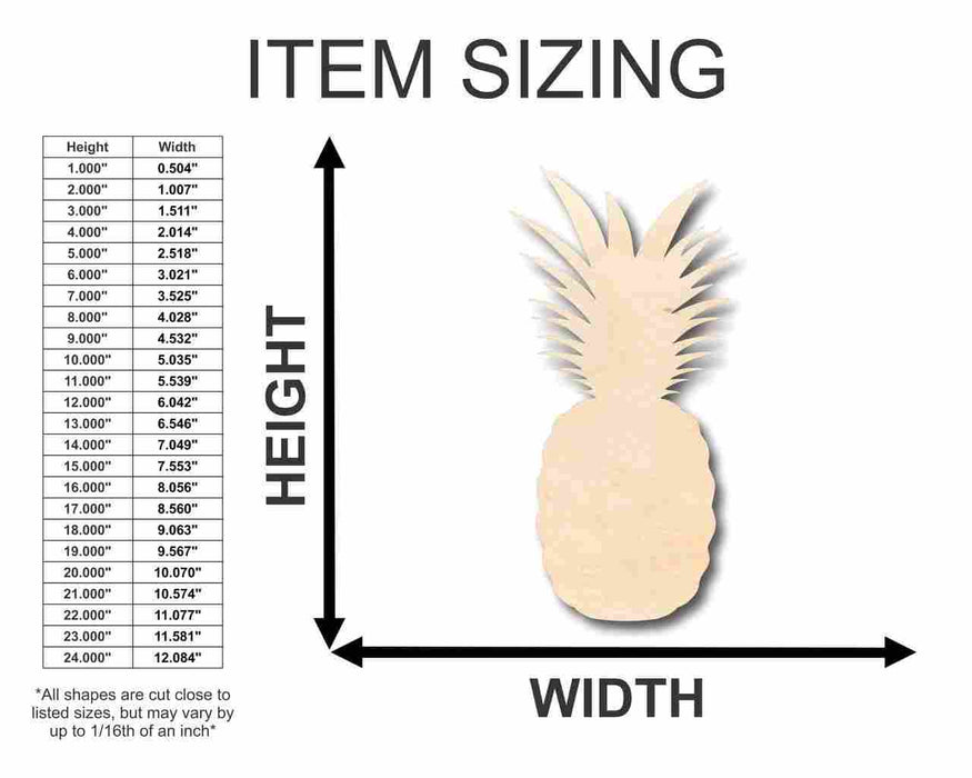 Unfinished Wood Pineapple Shape - Fruit - Tropical - Craft- up to 46" DIY
