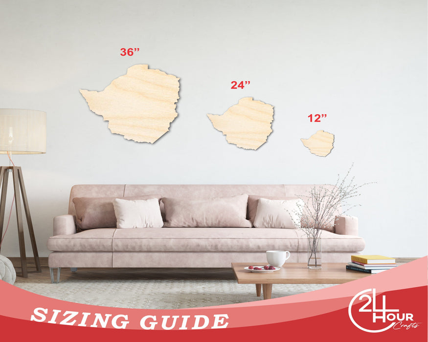 Unfinished Wood Zimbabwe Country Shape - Southern Africa Craft - up to 46" DIY