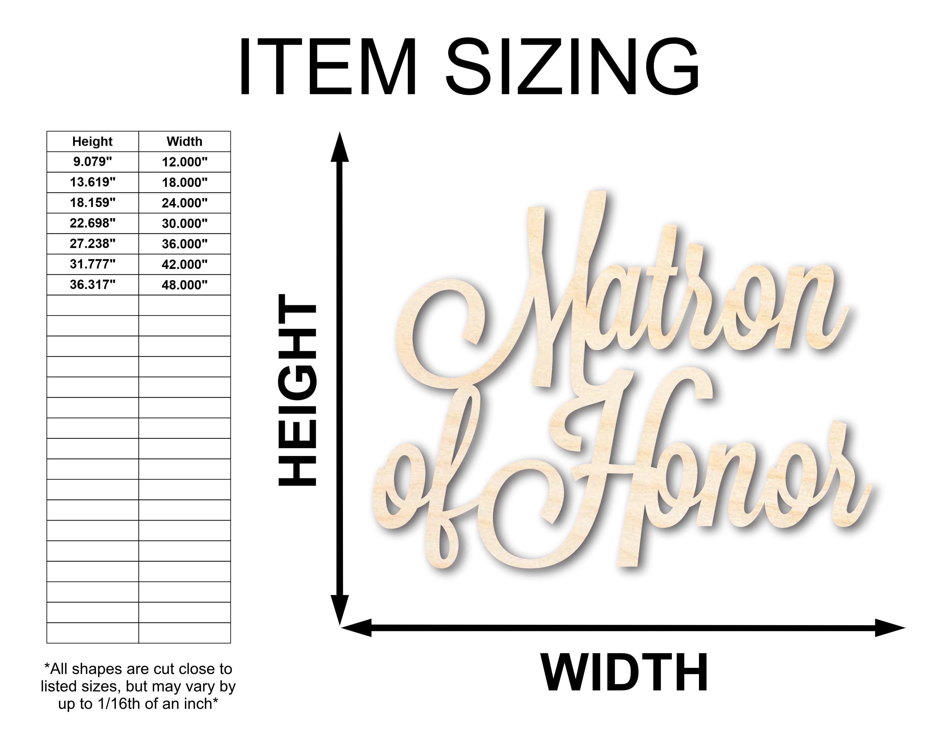 Unfinished Wood Matron of Honor Shape - Word Craft - up to 46
