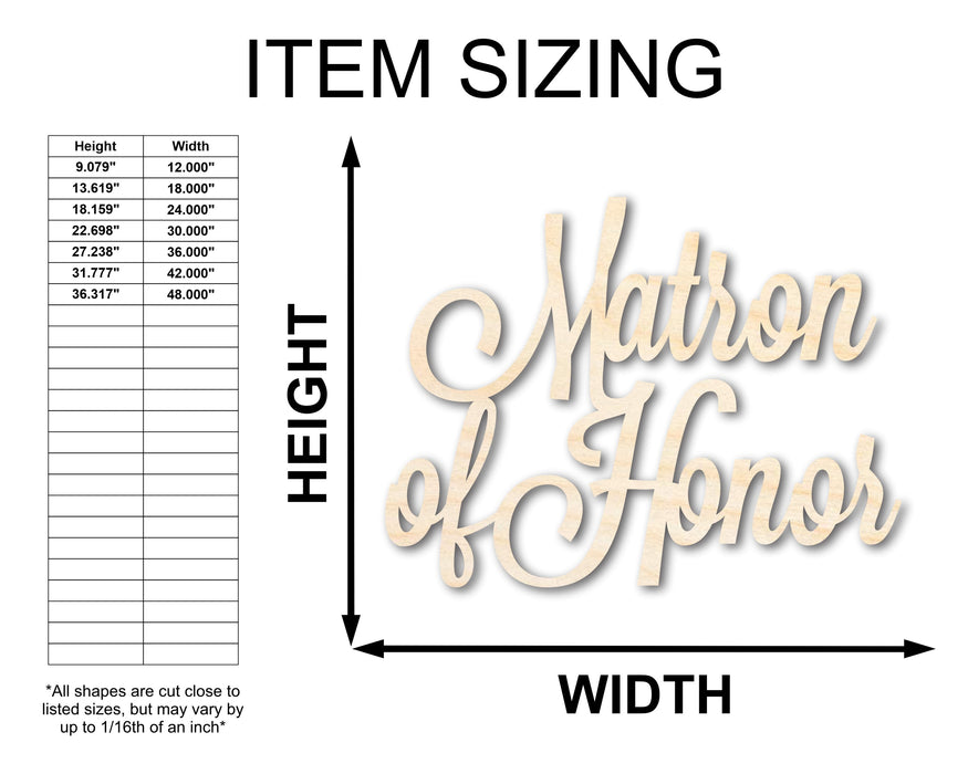 Unfinished Wood Matron of Honor Shape - Word Craft - up to 46"