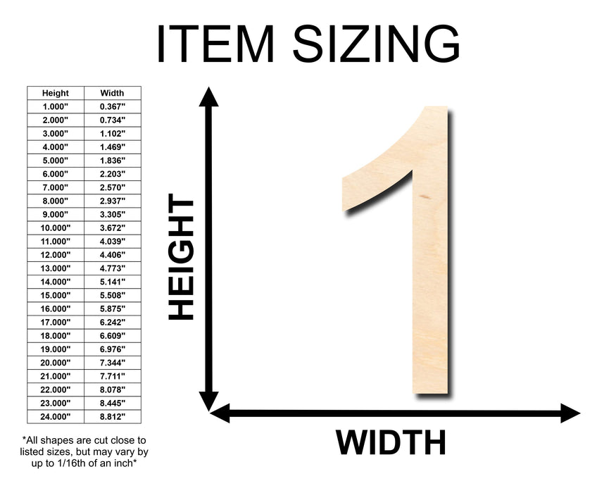 Unfinished Wood Arial Number 1 Shape - Craft - up to 46" DIY