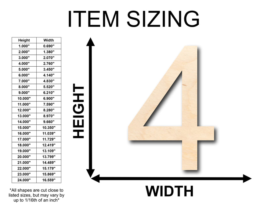 Unfinished Wood Arial Number 4 Shape - Craft - up to 46" DIY