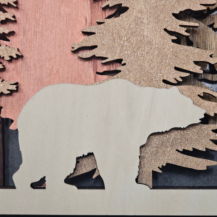 Forest Wall Art | 5-Layer Birch Wood Forest Scene – Unique Laser Engraved Wall Art with Bear and Deer
