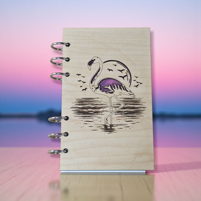 Flamingo Refillable A6 Wood Notebook Journal A6