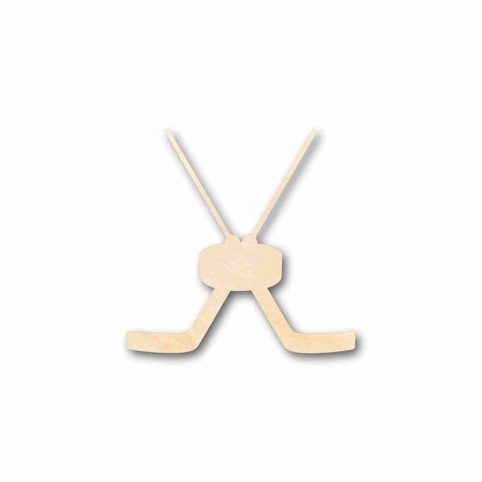 Unfinished Wood Goalie Hockey Sticks Pair with Puck Silhouette - Craft- up to 46" DIY