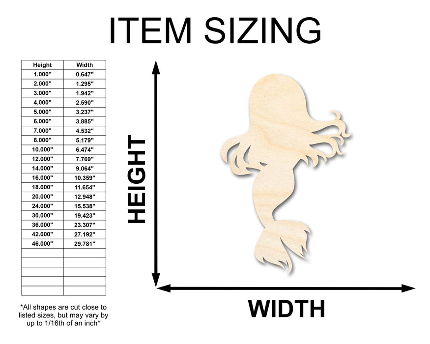 Unfinished Wood Cute Mermaid Silhouette - Craft - up to 46" DIY