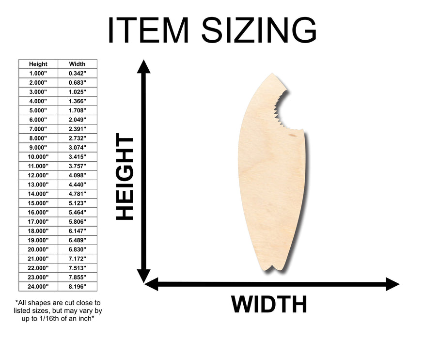 Unfinished Wood Shark Bite Surf Board Shape - Craft - up to 46" DIY
