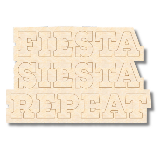 Unfinished Wood Etched Fiesta Siesta Repeat Shape | Paint By Line Crafts | up to 30" DIY