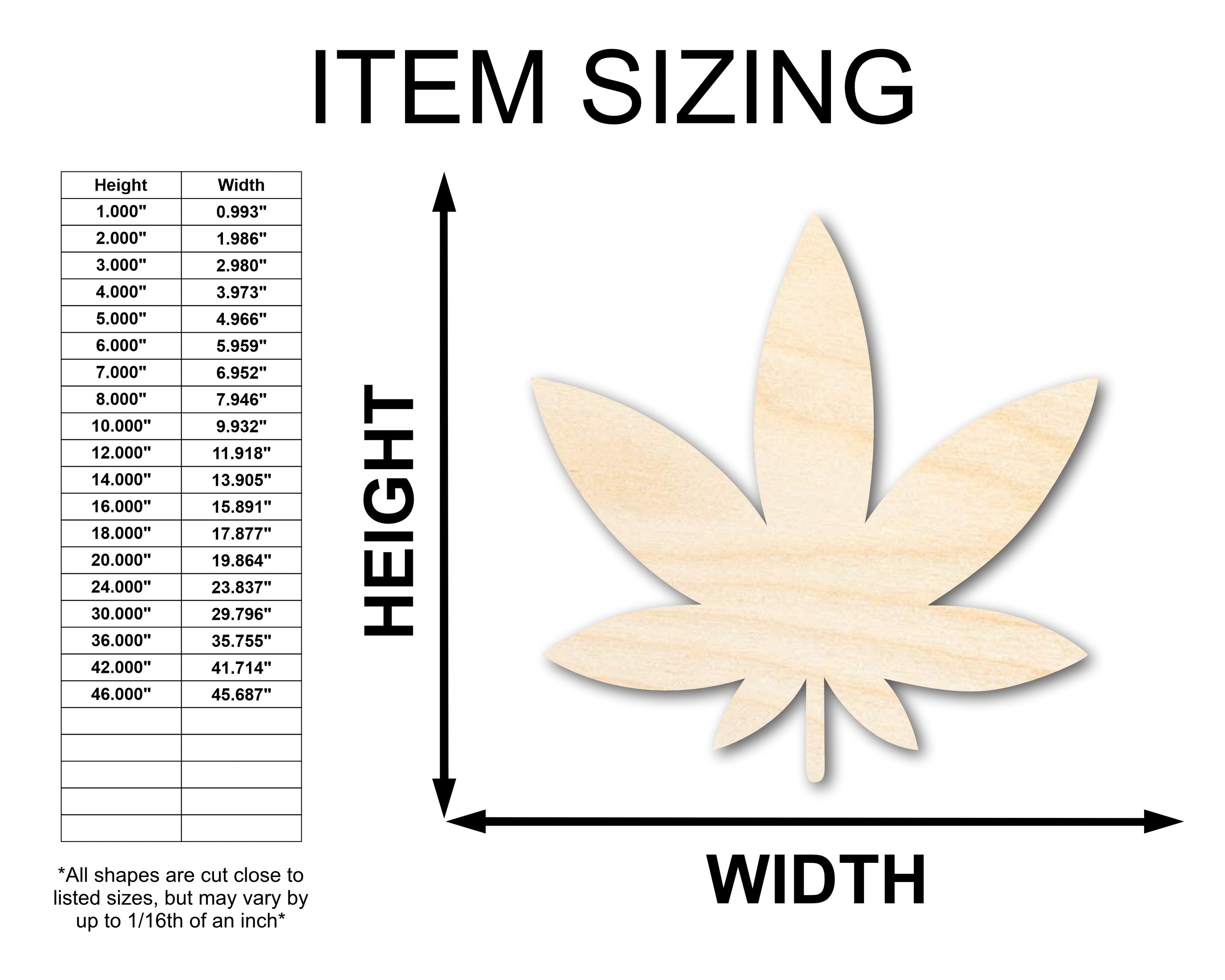 Unfinished Wood Simple Marijuana Leaf Shape - Craft - up to 46
