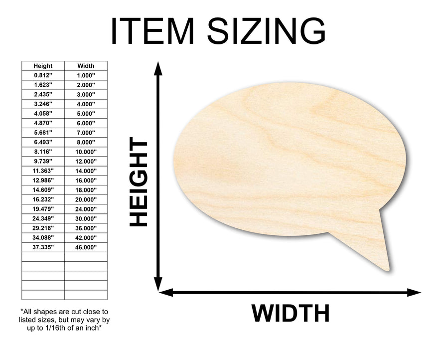 Unfinished Wood Speech Bubble Shape | Craft Cutout | up to 46" DIY