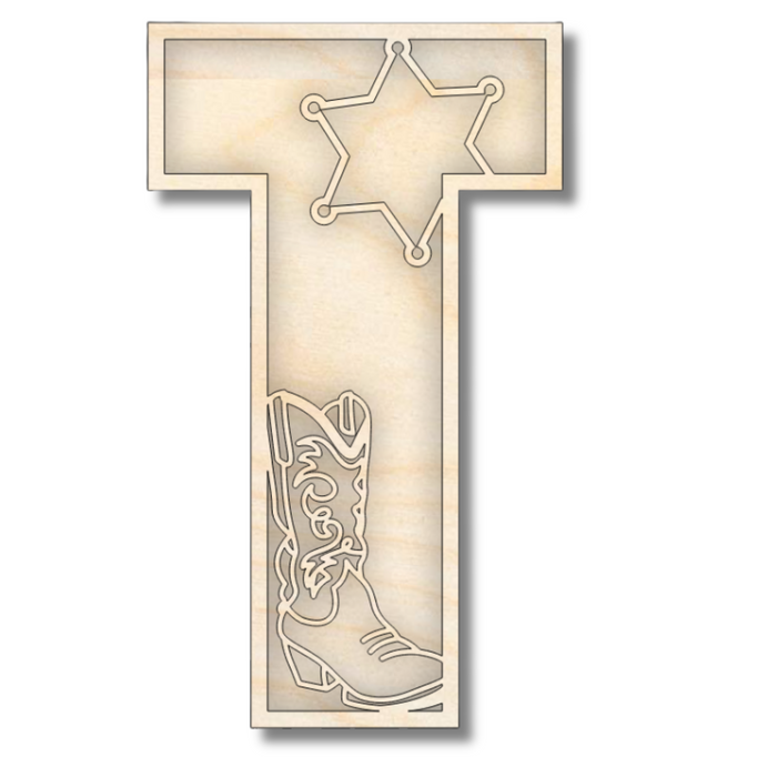 Unfinished Wood Layered Themed Letters | Rodeo | A-Z | 2 Piece | up to 24"