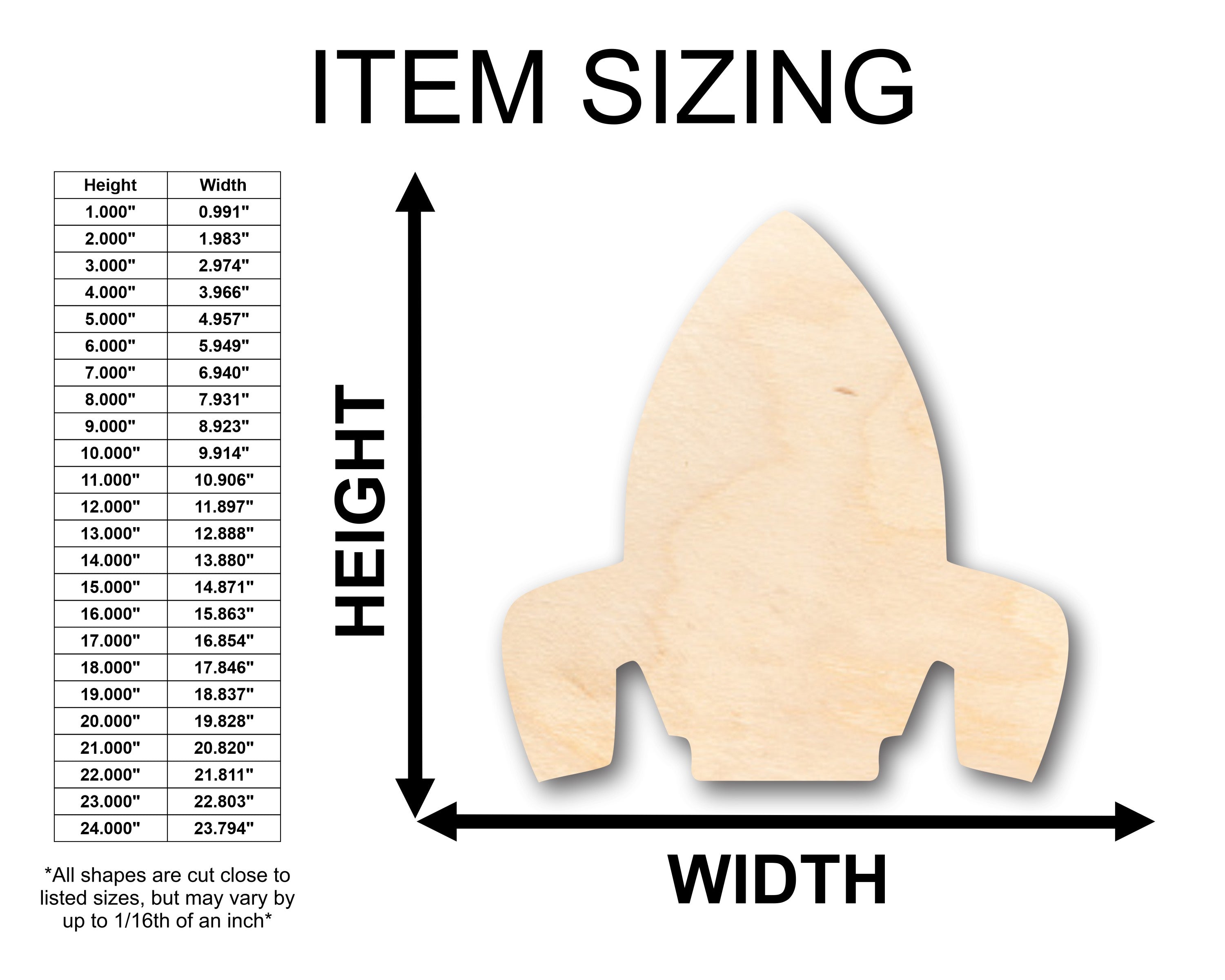 Unfinished Wood Rocket Shape - Craft - up to 46
