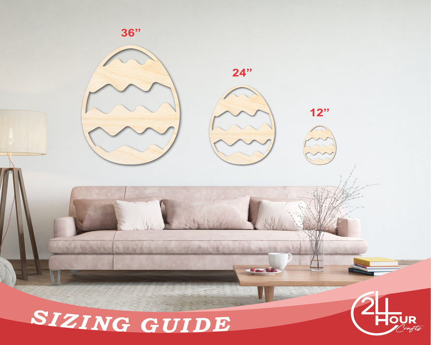 Unfinished Wood Wavy Striped Egg Shape - Easter Craft - up to 46" DIY