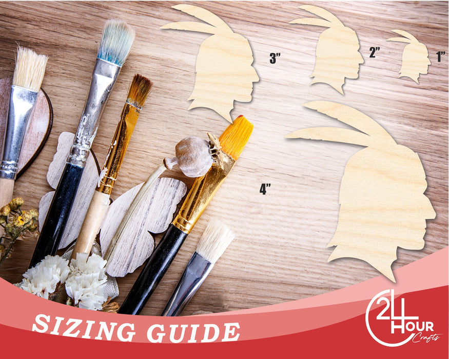 Unfinished Wood Native American Head Profile Silhouette | DIY Native American Craft Cutout | up to 46" DIY