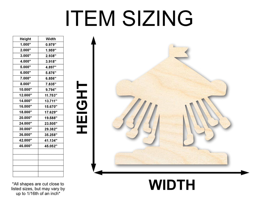 Unfinished Wood Swings Ride Shape | Amusement Park | Craft Cutout | up to 46" DIY