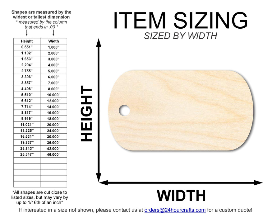 Unfinished Wood Military Dog Tag Shape | DIY Craft Cutout | up to 46" DIY