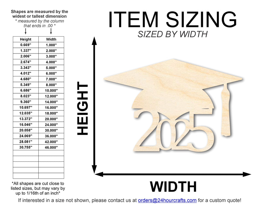 Unfinished Wood Grad Cap 2025 Shape | DIY Craft Cutout | up to 46" DIY