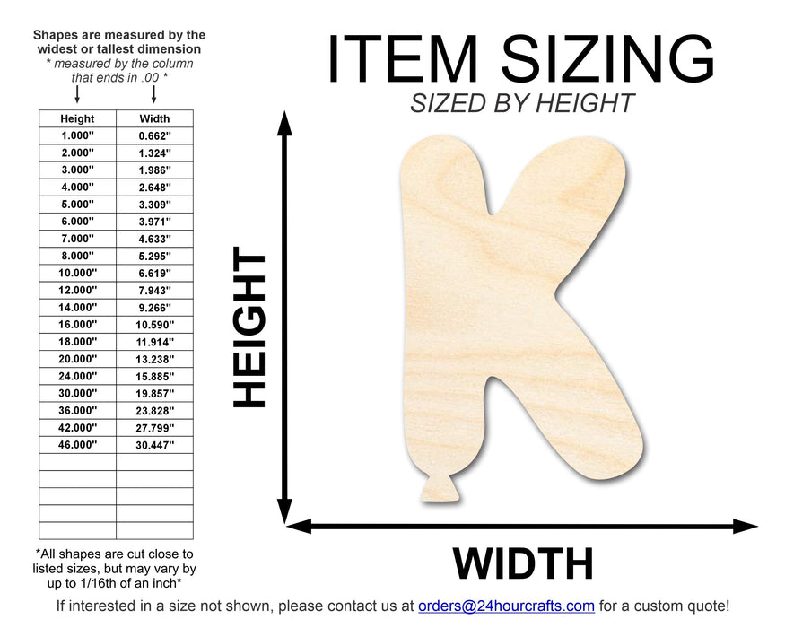 Unfinished Wood Balloon Letter K Shape | DIY Craft Cutout | up to 46" DIY