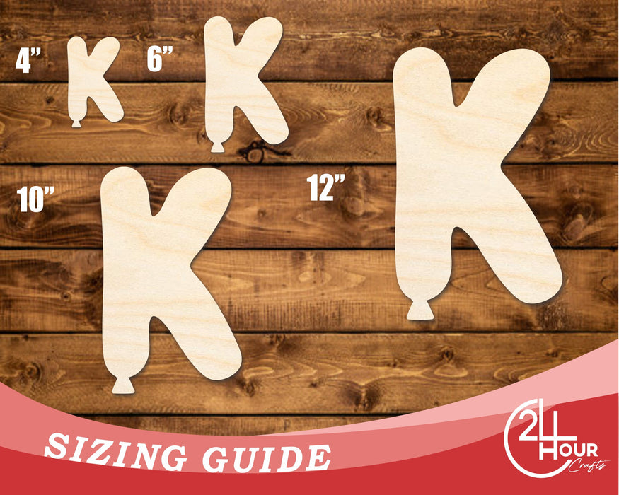 Unfinished Wood Balloon Letter K Shape | DIY Craft Cutout | up to 46" DIY