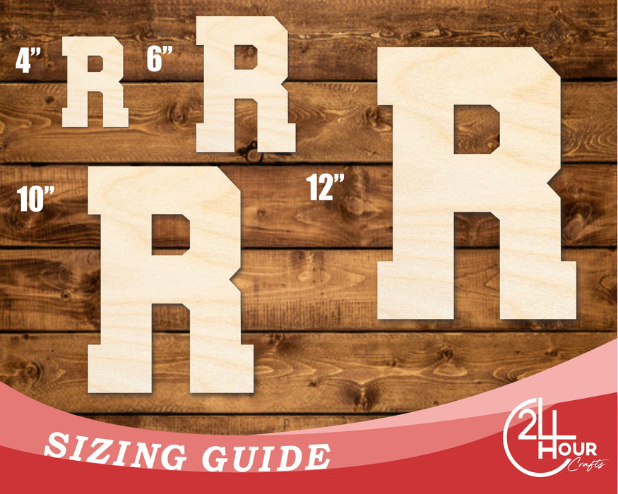 Unfinished Wood Varsity Team Font - R Shape | DIY Craft Cutout | up to 46" DIY