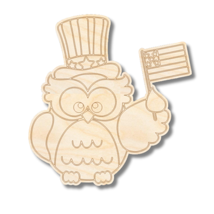 Unfinished Wood Etched Patriotic Owl Shape | Paint By Line Crafts | up to 30" DIY