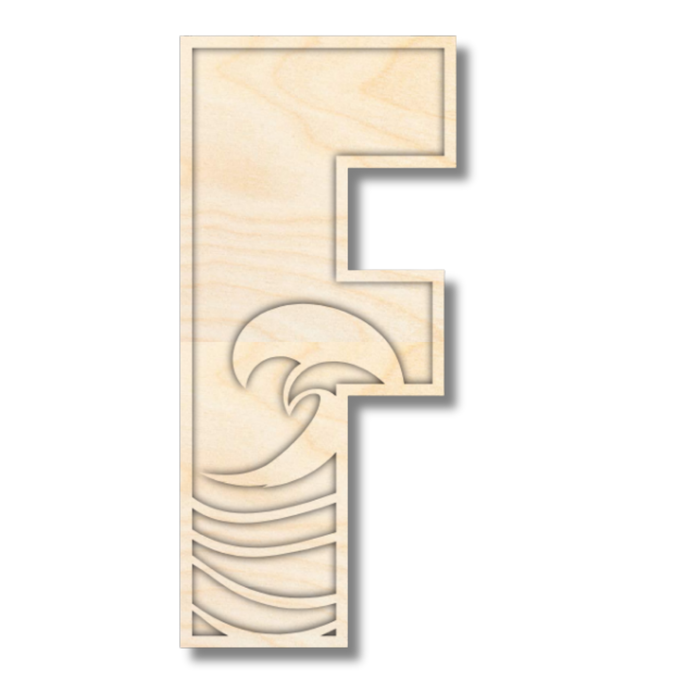 Unfinished Wood Layered Themed Letters | Wave | A-Z | 2 Piece | up to 24"