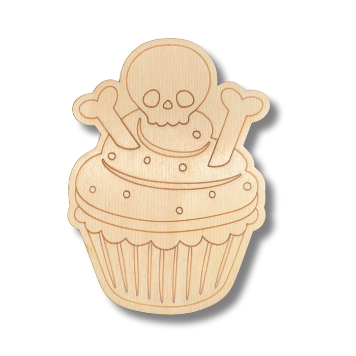 Unfinished Wood Etched Skull Cup Cake Shape | Paint By Line Crafts | up to 30" DIY