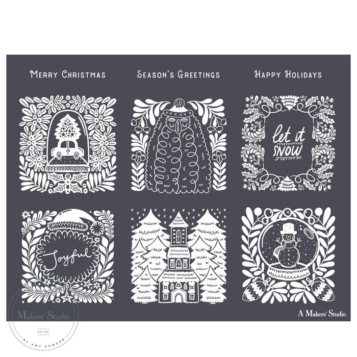 Scandinavian Christmas Tags - Mesh Stencil 8.5x11