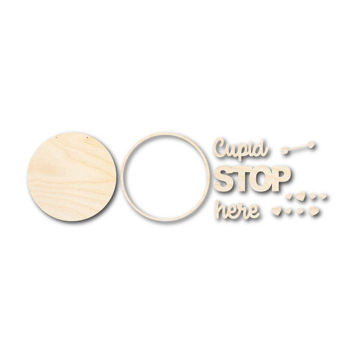Unfinished Wood Cupid Stop Here Door Sign Kit | Wood Craft Cutouts | 1/4" Thick |