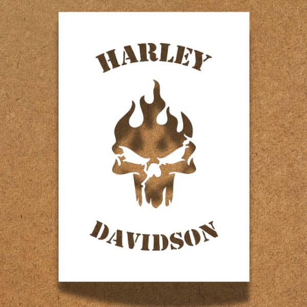 Harley Davidson Flaming Skull Stencil