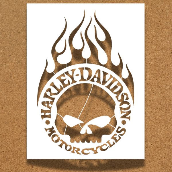 Harley Davidson Flaming Skull Ring Stencil