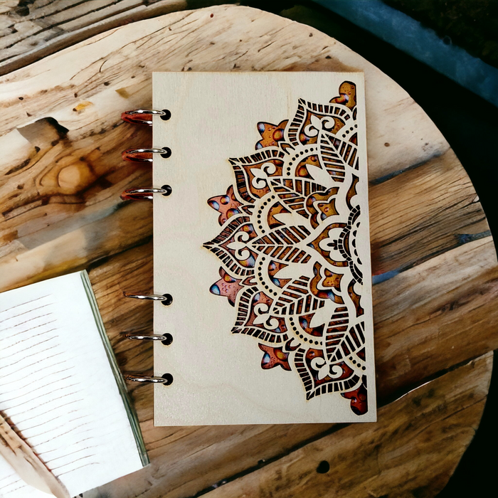 Refillable Wooden Mandala Notebook – Personalized Journal (A6 Paper)