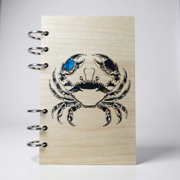 Crab Wood Notebook w/Color Inlay - A6 Refillable Journal
