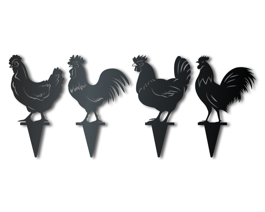 Metal Chicken Garden Stakes | Metal Garden Set | Outdoor | Up to 24" | Over 20 Color Options