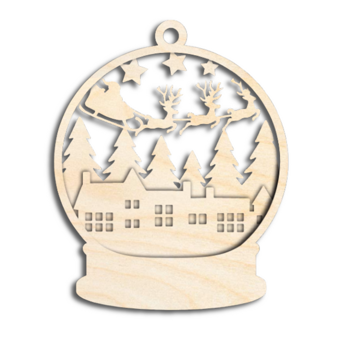 Unfinished Wood Layered Snow Globe Christmas Ornaments | 3 Piece | 5" Tall | 1/8" Wood | Wood Craft DIY