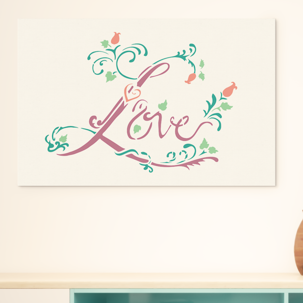 love word stencil with flower vines