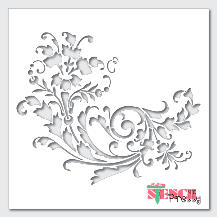 spiral corner flower stencil