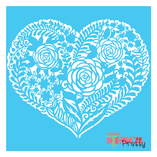 heart stencil with flowers and ferns