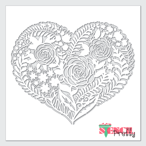 heart flowers stencil