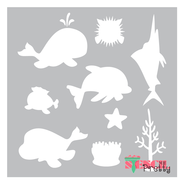 seaweed starfish puffer fish stencil