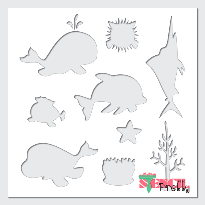 dolphin swordfish whale stencil